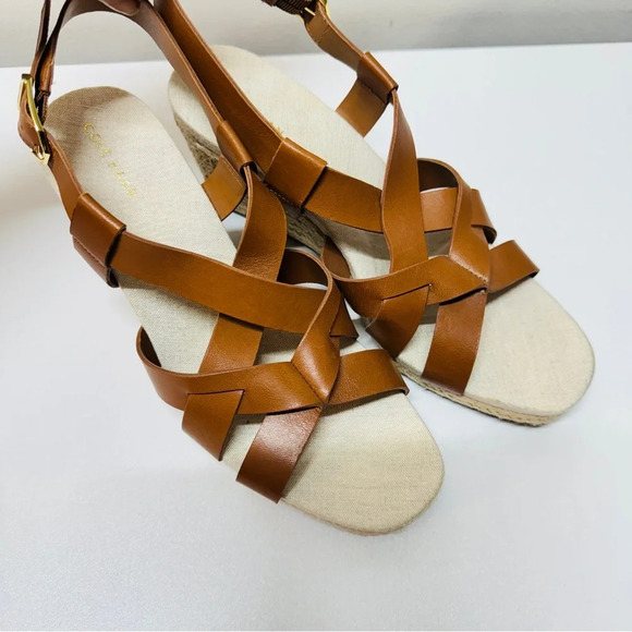 Cole Haan Wedge Platform Sandals Leather Brown US 8 Narrow Casual Summer Coastal - Picture 5 of 10